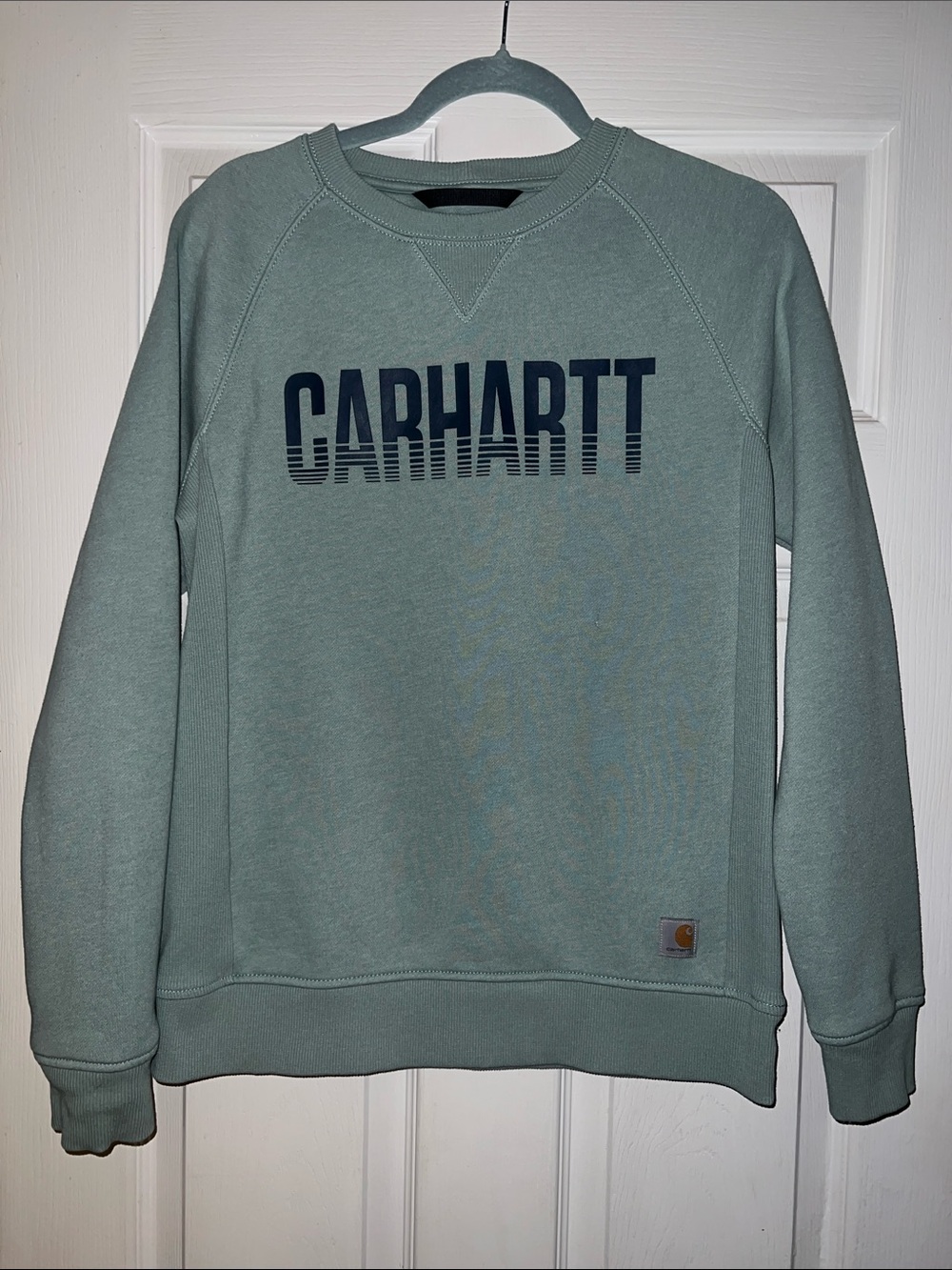 Carhartt Sage Green Logo Crewneck Sweatshirt with Navy Print